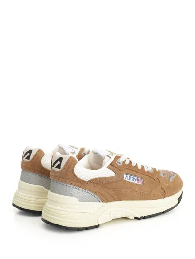 Autry Hyperway Sneakers In Cigar And Silver Mesh And Suede In Brown