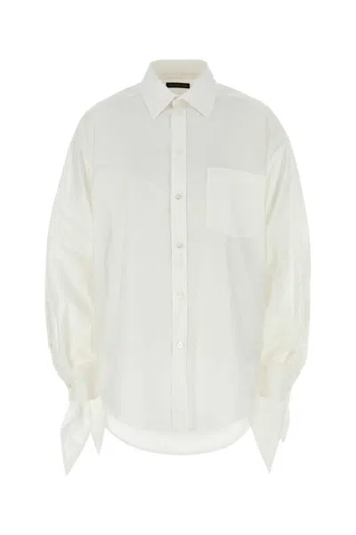 Balenciaga Oversize Cotton Shirt With Knotted Details In White