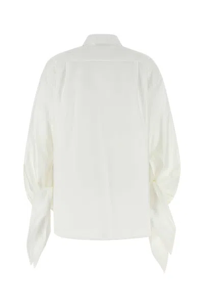 Balenciaga Oversize Cotton Shirt With Knotted Details In White