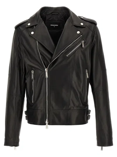 Dsquared2 Leather Biker Jacket In Black