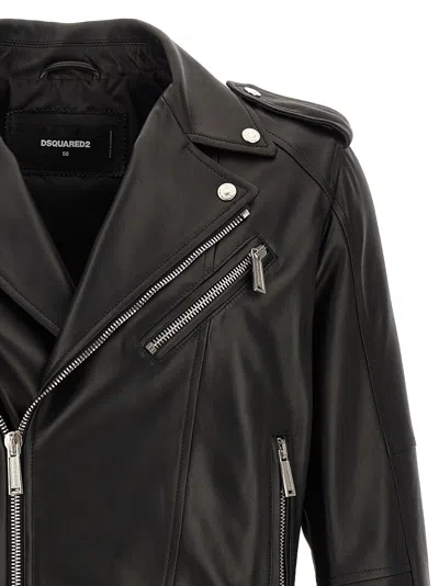 Dsquared2 Leather Biker Jacket In Black