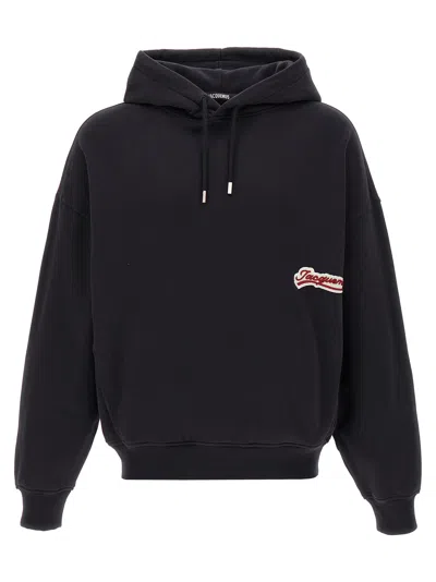 Jacquemus Cotton Sweatshirt With Embroidered Varsity Patch In Black