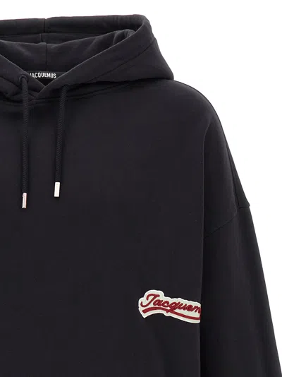 Jacquemus Cotton Sweatshirt With Embroidered Varsity Patch In Black