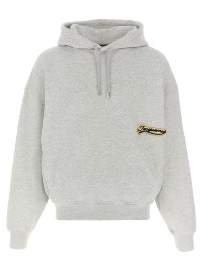 Jacquemus Hooded Sweater With Drawstring And Ribbed Finish In Gray
