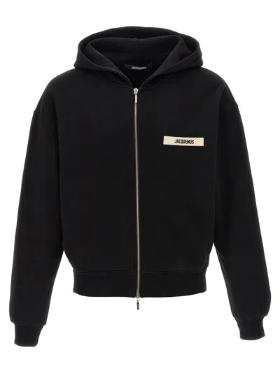 Jacquemus The Gros Grain Zip-up Hooded Sweatshirt In Black