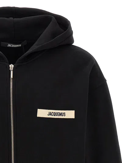 Jacquemus The Gros Grain Zip-up Hooded Sweatshirt In Black