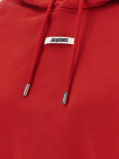 Jacquemus Cropped Hooded Drawstring Top In Red