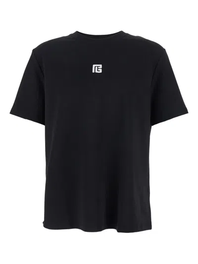 Balmain Black Crewneck T-shirt With Logo Print On The Front In Cotton Man In Black