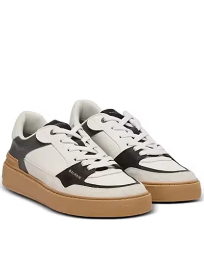 Balmain B-court Flip Leather Trainers In Gray