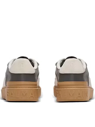 Balmain B-court Flip Leather Trainers In Gray