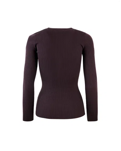 Elisabetta Franchi Burgundy Ribbed Sweater With Pocket In Brown