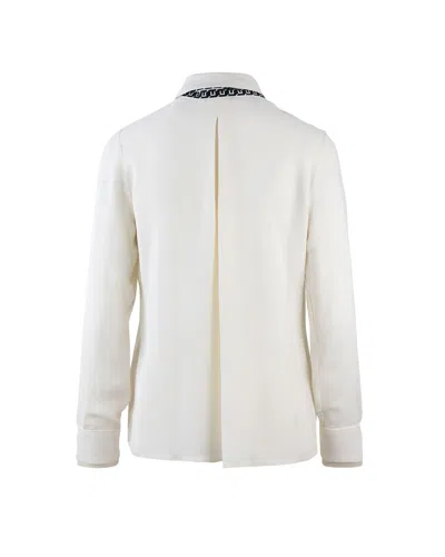 Elisabetta Franchi Casual Georgette Collared Neck Top With Logo Scarf In White