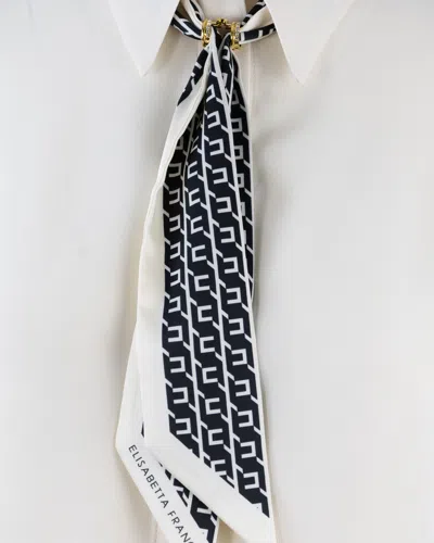 Elisabetta Franchi Casual Georgette Collared Neck Top With Logo Scarf In White