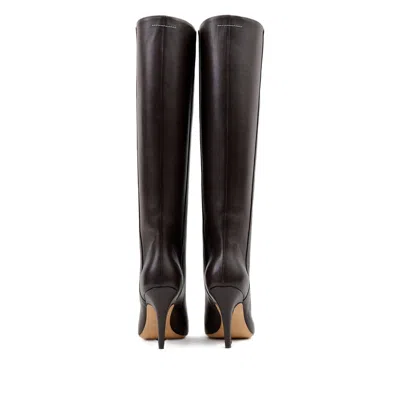 Mm6 Maison Margiela Mm6 By Maison Margiela Pointed Toe Knee-high Boot With White Stitch Detail In Black