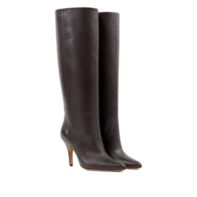 Mm6 Maison Margiela Mm6 By Maison Margiela Pointed Toe Knee-high Boot With White Stitch Detail In Black