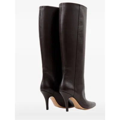 Mm6 Maison Margiela Mm6 By Maison Margiela Pointed Toe Knee-high Boot With White Stitch Detail In Black