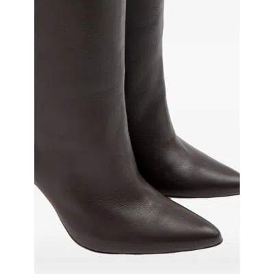 Mm6 Maison Margiela Mm6 By Maison Margiela Pointed Toe Knee-high Boot With White Stitch Detail In Black