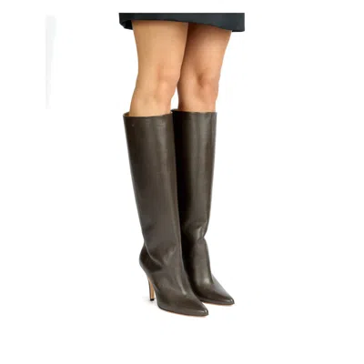 Mm6 Maison Margiela Mm6 By Maison Margiela Pointed Toe Knee-high Boot With White Stitch Detail In Black