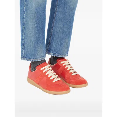 Maison Margiela Replica Leather And Suede Sneakers In Red