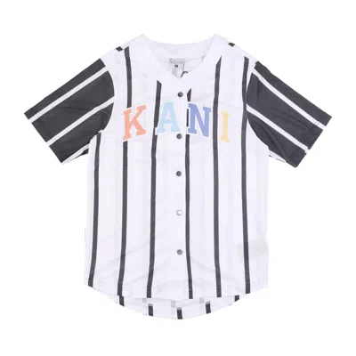 Karl Kani Coat Buttons Men's Serif Striped Block Baseball Shirt White/black In White