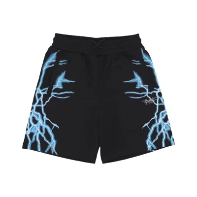 Phobia Lightweight Men's Tracksuit Pants Lateral Lightning Print Shorts Black/light Blue In Black
