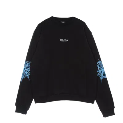 Phobia Light Blue Cobweb Print Crewneck Men's Crewneck Sweatshirt Black/light Blue In Black