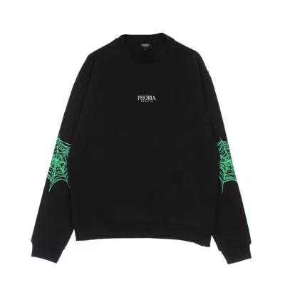 Phobia Green Cobweb Print Crewneck Men's Lightweight Crewneck Sweatshirt In Black