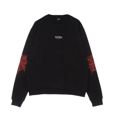 Phobia Red Cobweb Print Crewneck Men's Lightweight Crewneck Sweatshirt Black/red In Black