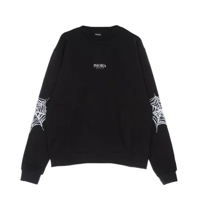 Phobia White Cobweb Print Crewneck Men's Lightweight Crewneck Sweatshirt Black/white In Black