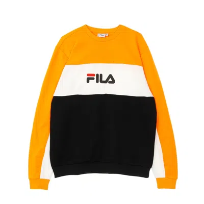 Fila Aqil Men's Lightweight Crewneck Sweatshirt Blocked Crew Sweat Black/flame Orange/bright White In Orange