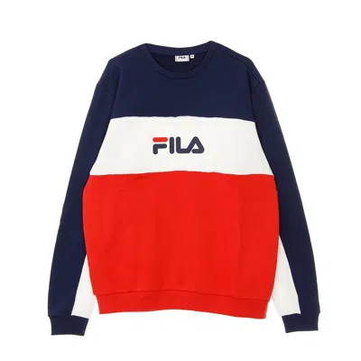 Fila Aqil Men's Lightweight Crewneck Sweatshirt Blocked Crew Sweat True Red/black Iris/bright White In Red