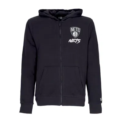 New Era Men's Lightweight Hooded Zip Sweatshirt Nba Script Graphic Fz Bronet Black/white In Blue