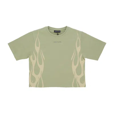 Vision Of Super Women's Short T-shirt Flames Tee Green/off White