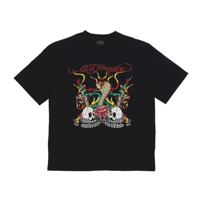 Ed Hardy Men's Snake & Skull Fire Tee Black T-shirt In Black