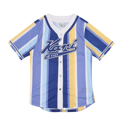 Karl Kani Men's Varsity Striped Baseball Shirt Navy/lilac/yellow In Multi