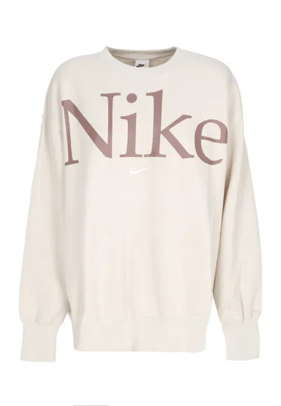 Nike Women's Crewneck Sweatshirt W Sportswear Phoenix Fleece Oversized Logo Crewneck Lt Orewood Brn/smoke