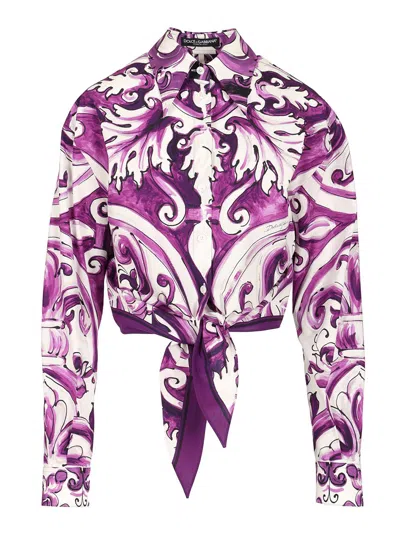 Dolce & Gabbana Maiolica Print Poplin Shirt Shirts Violet In Multi