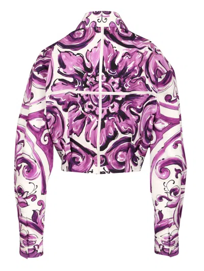 Dolce & Gabbana Maiolica Print Poplin Shirt Shirts Violet In Multi