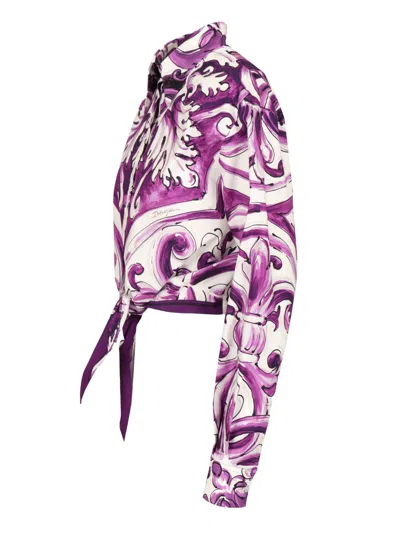 Dolce & Gabbana Maiolica Print Poplin Shirt Shirts Violet In Multi