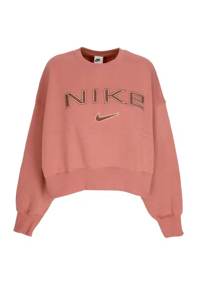 Nike Women's W Sportswear Phoenix Fleece Oversized Logo Crewneck Canyon Pink/lt Orewood Brn/red Sepia