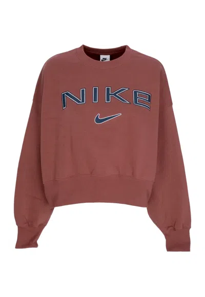 Nike Women's W Sportswear Phoenix Fleece Oversized Logo Crewneck Red Sepia/platinum Violet/armory Navy