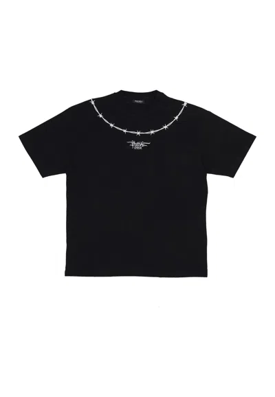 Phobia Men's T-shirt White Embroidered Barbed Wire Tee Black In Black