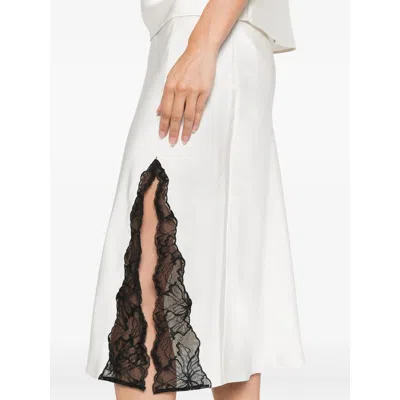 Calvin Klein Lace-insert Slit Skirt In White