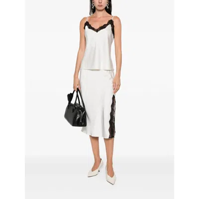 Calvin Klein Lace-insert Slit Skirt In White