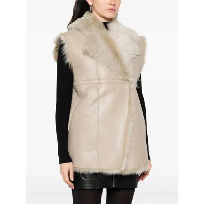 Iro Fur-trimmed Leather Vest In Neutral