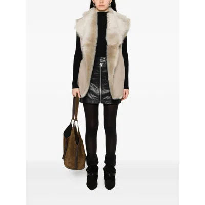 Iro Fur-trimmed Leather Vest In Neutral