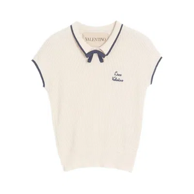 Valentino Cotton Tops With Bow Detail And Cap Sleeves