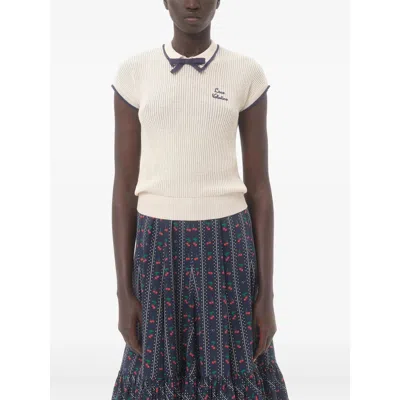Valentino Cotton Tops With Bow Detail And Cap Sleeves