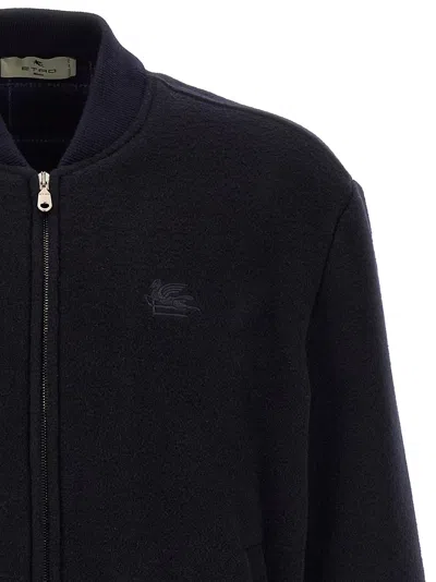 Etro Wool Bomber Jacket In Blue