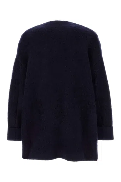 Bottega Veneta V-neck Oversize Wool Blend Cardigan In Blue